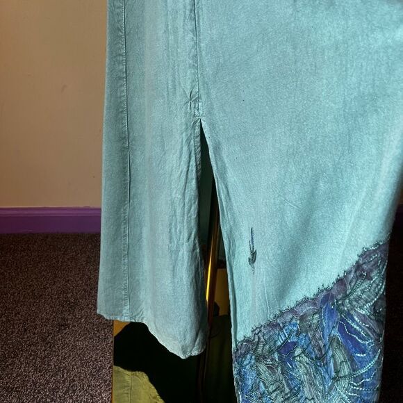 90s Y2K Ocean Blue Embroidered Tank Maxi Dress Boho Hippie Small - Picture 4 of 10